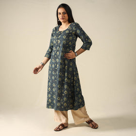 Ajrakh Block Printed Cotton Long Kurta for Women
