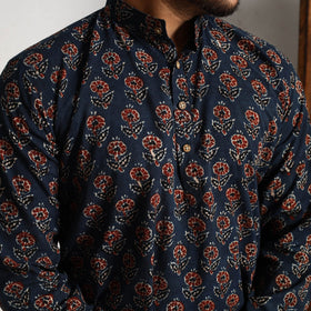 Buy Ajrakh Block Printed Cotton Men Long Kurta Online at iTokri.com