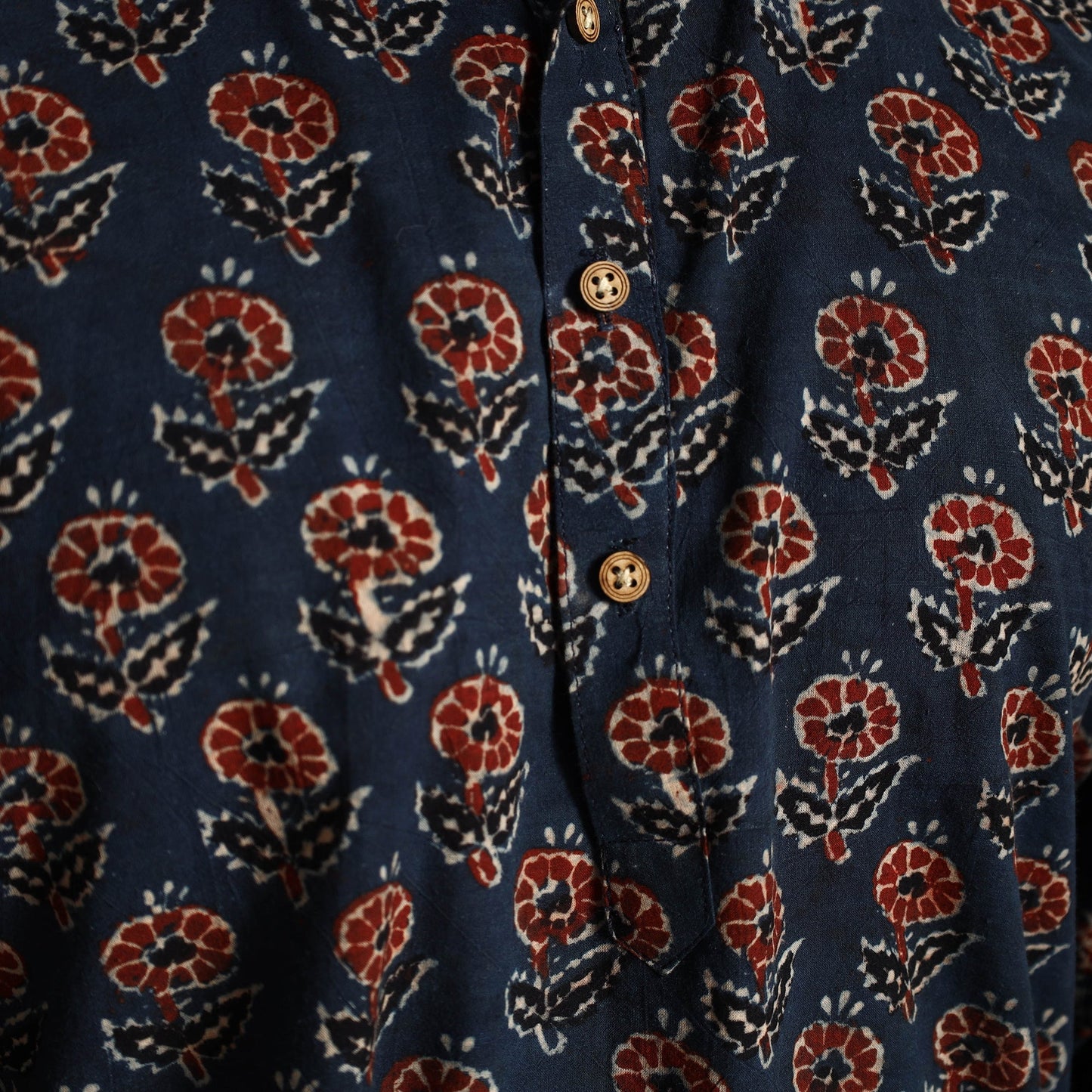 Buy Ajrakh Block Printed Cotton Men Long Kurta Online at iTokri.com