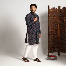 Buy Ajrakh Block Printed Cotton Men Long Kurta Online at iTokri.com