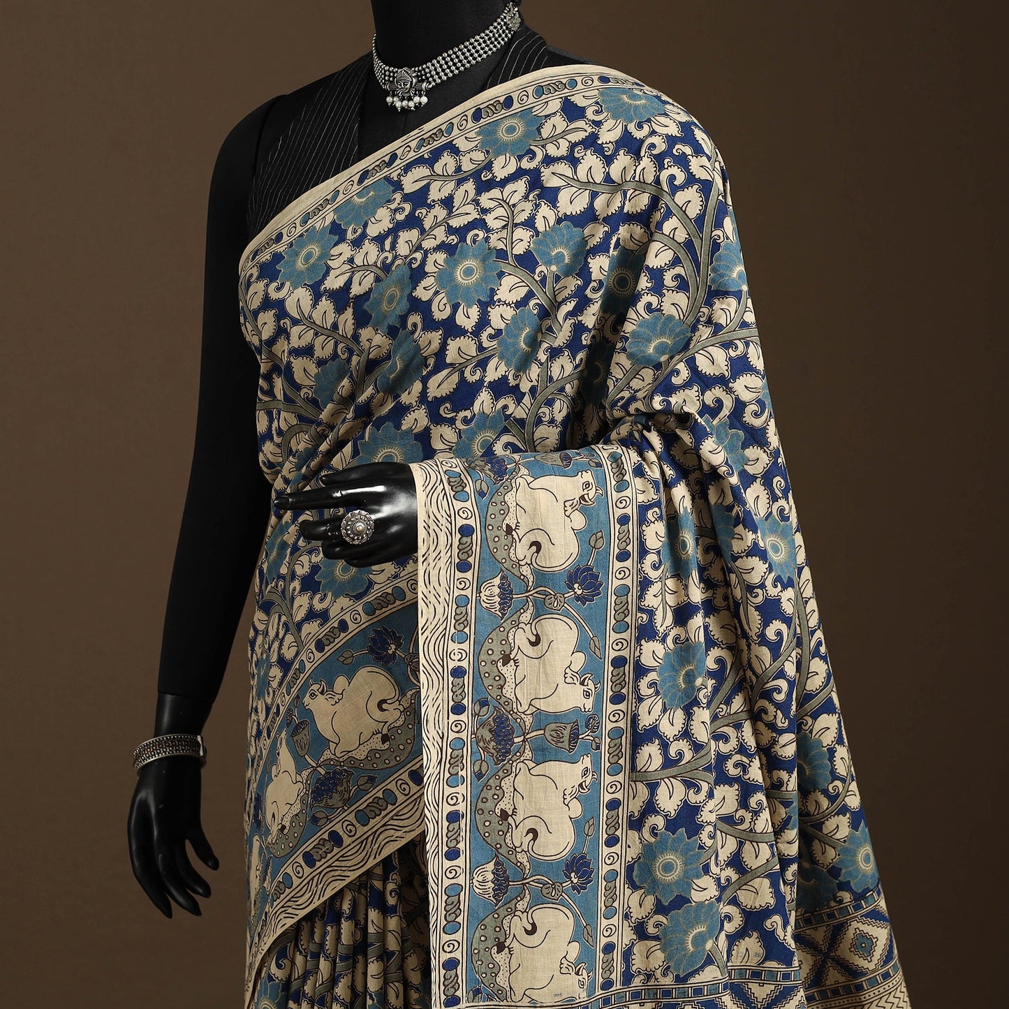 Blue - printed cotton nellore kalamkari saree 06