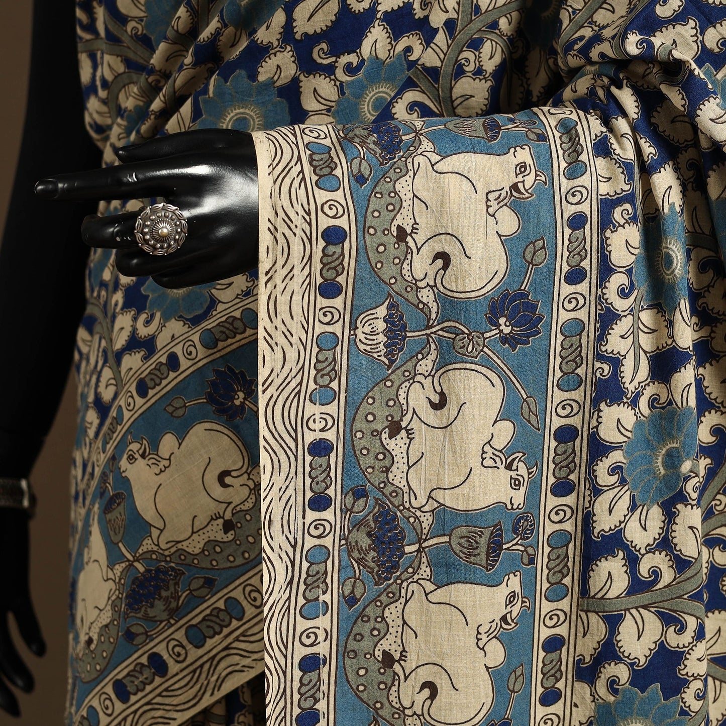 Blue - printed cotton nellore kalamkari saree 06