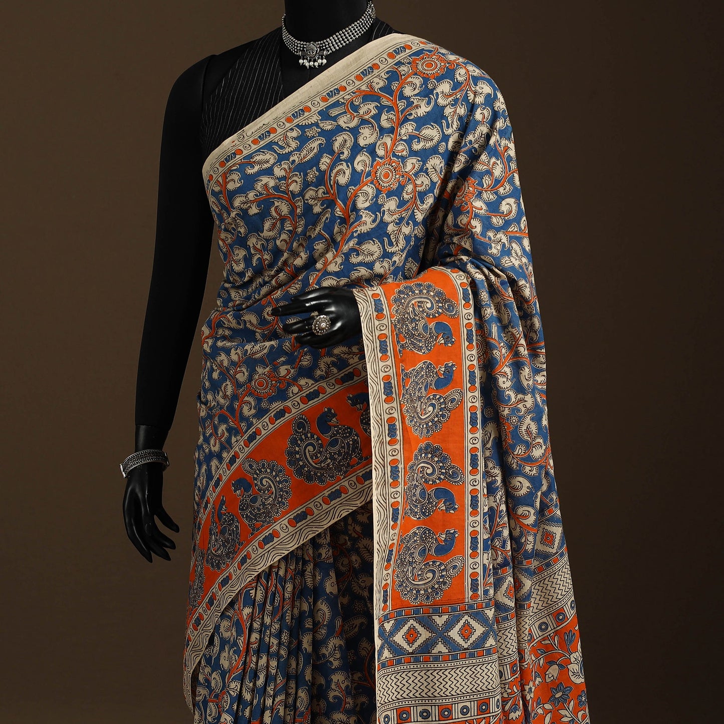 Blue - printed cotton nellore kalamkari saree 85