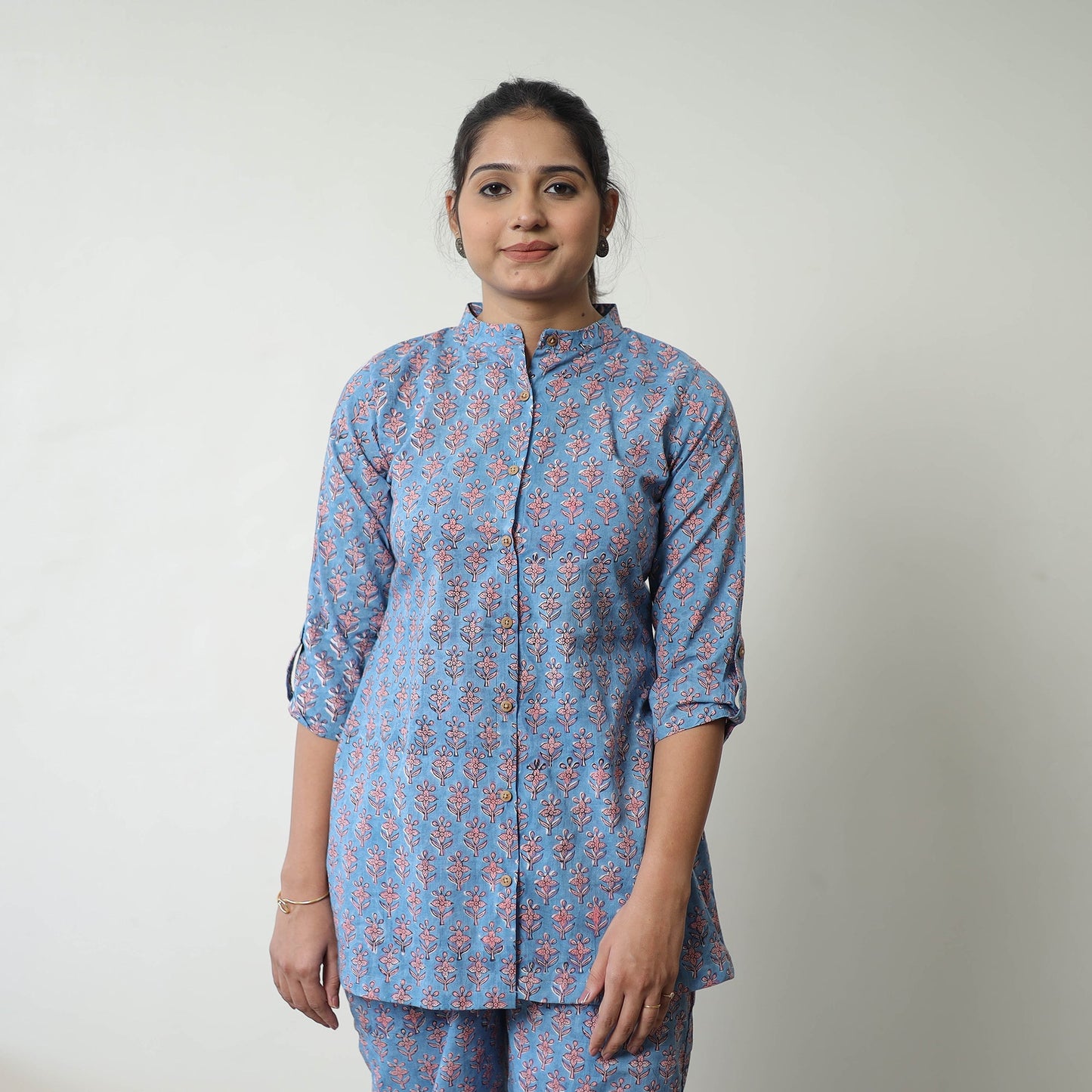 Blue - printed cotton sanganeri co-ord set 06 - handcrafted