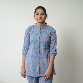 Blue - printed cotton sanganeri co-ord set 06 - handcrafted