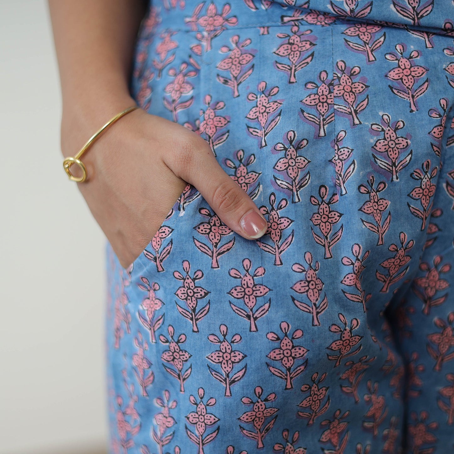 Blue - printed cotton sanganeri co-ord set 06 - handcrafted