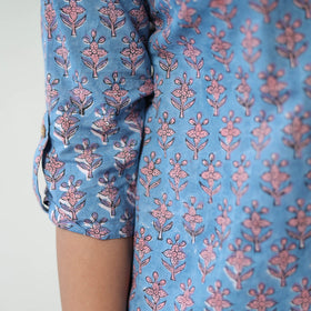 Blue - printed cotton sanganeri co-ord set 06 - handcrafted