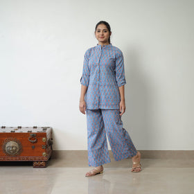 Blue - printed cotton sanganeri co-ord set 06 - handcrafted