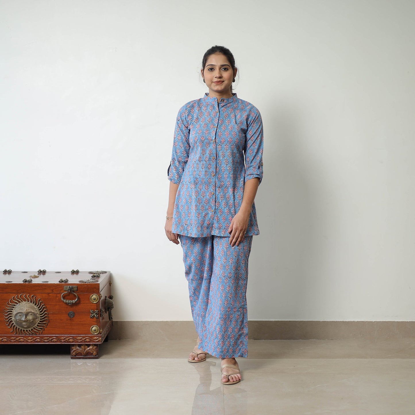 Blue - printed cotton sanganeri co-ord set 06 - handcrafted