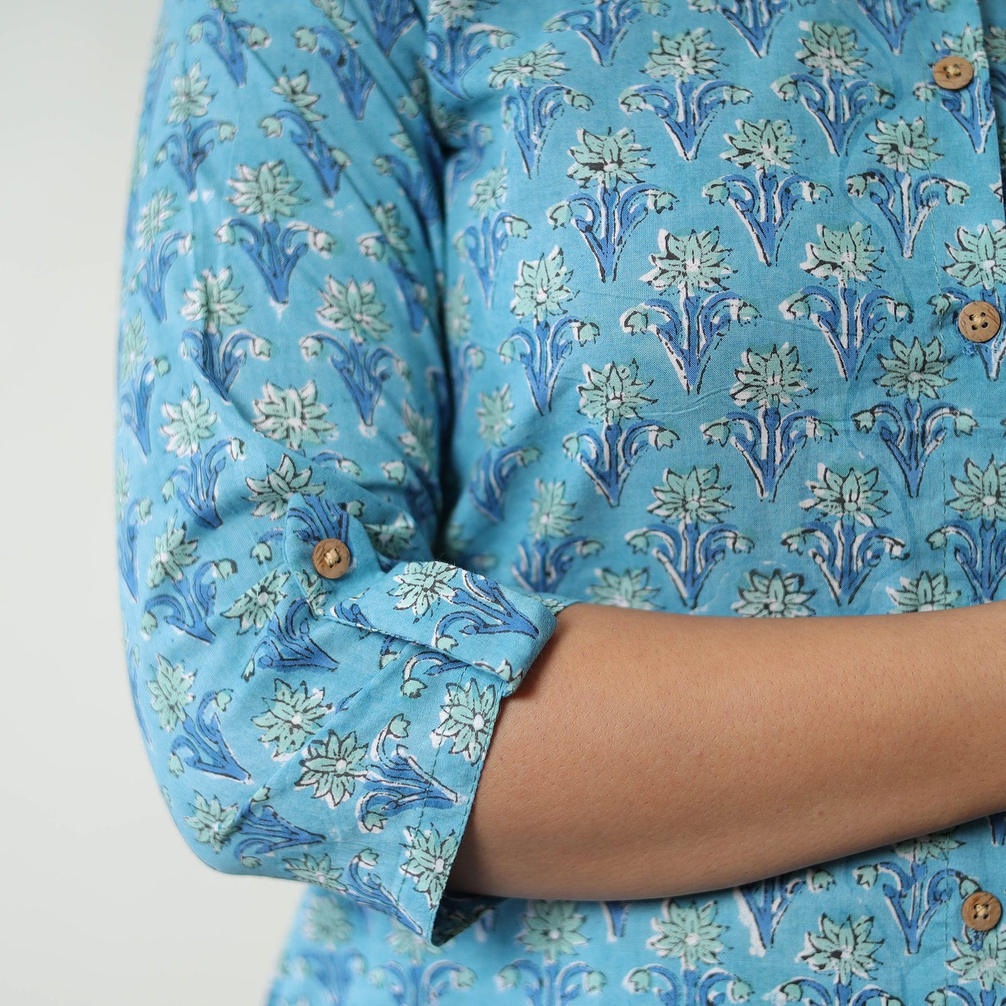 Blue - printed cotton sanganeri co-ord set 07 - handcrafted