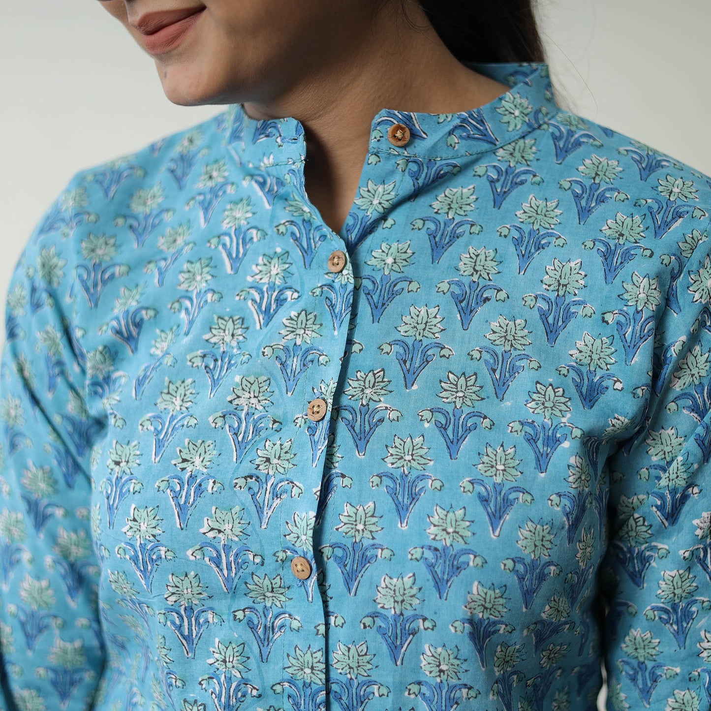 Blue - printed cotton sanganeri co-ord set 07 - handcrafted