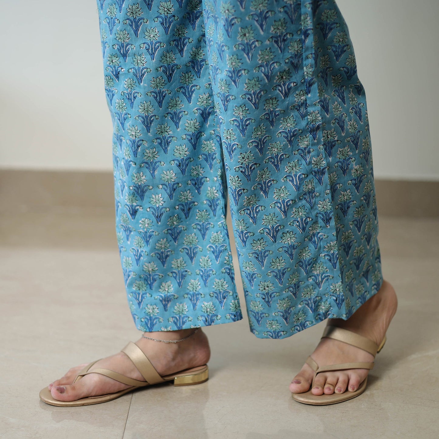 Blue - printed cotton sanganeri co-ord set 07 - handcrafted