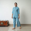 Blue - printed cotton sanganeri co-ord set 07 - handcrafted
