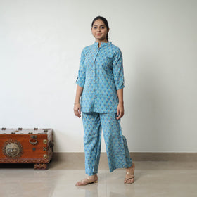 Blue - printed cotton sanganeri co-ord set 07 - handcrafted