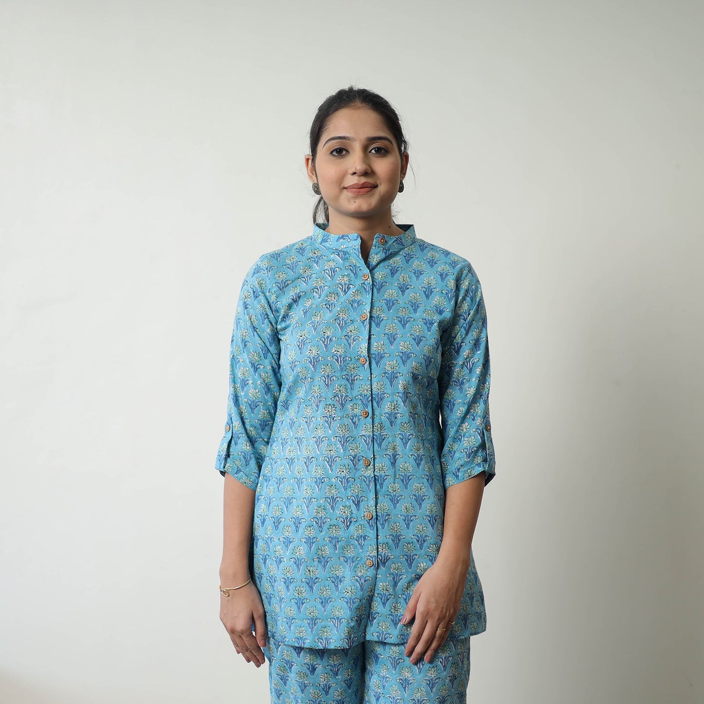Blue - printed cotton sanganeri co-ord set 07 - handcrafted