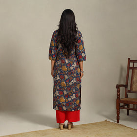 Blue Printed Cotton Straight Kalamkari Kurta