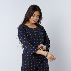 Blue - Ajrakh Block Printed Cotton Straight Kurta 01