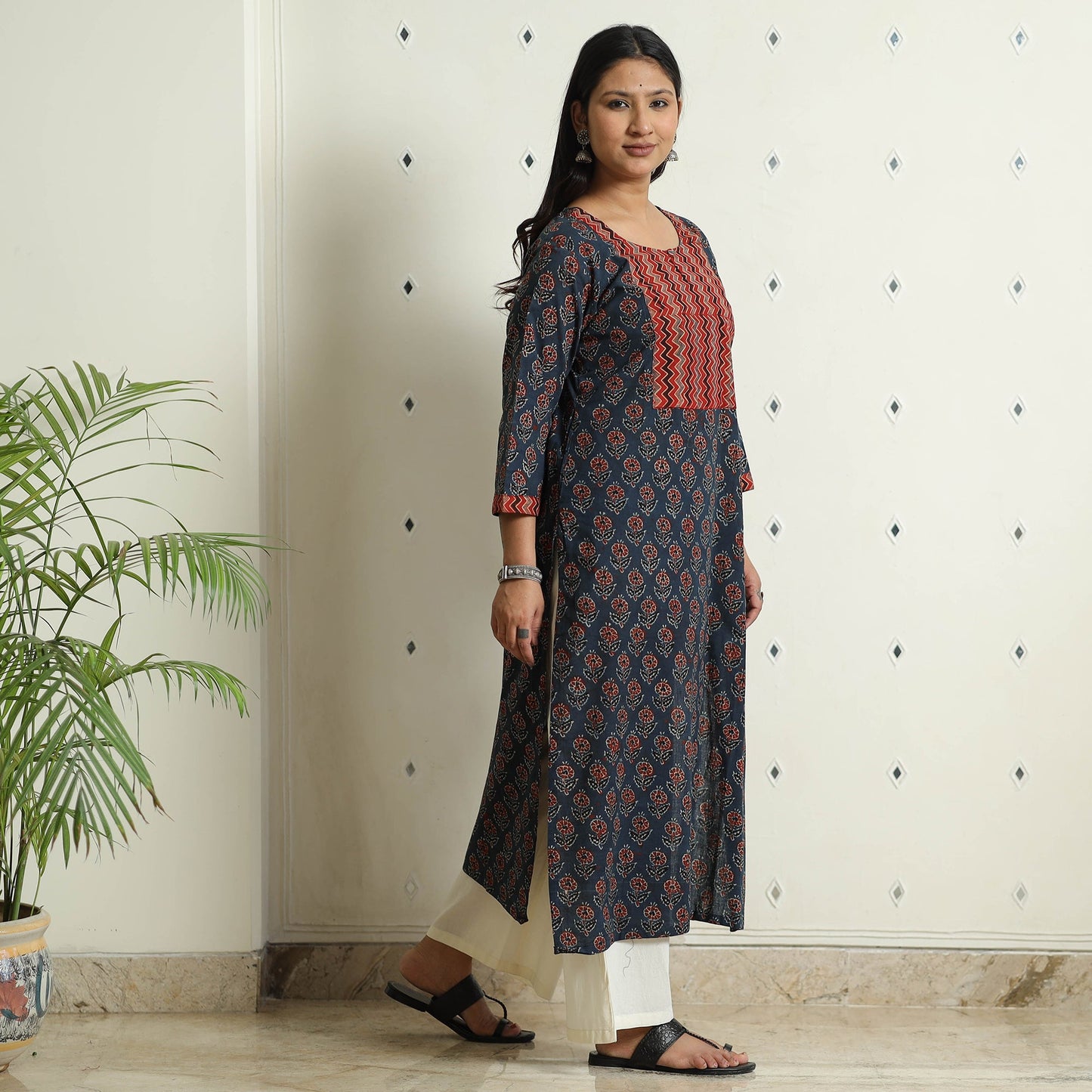 Buy Ajrakh Block Printed Cotton Straight Kurta for Women