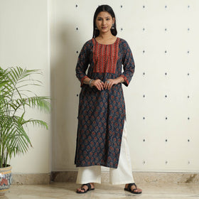 Buy Ajrakh Block Printed Cotton Straight Kurta for Women