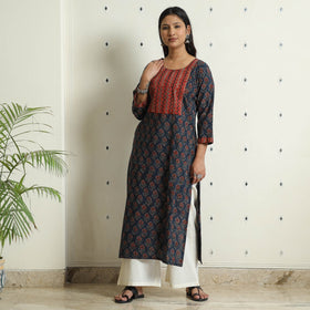 Buy Ajrakh Block Printed Cotton Straight Kurta for Women