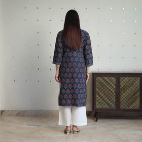 Blue - printed cotton straight kurta 30 - handcrafted