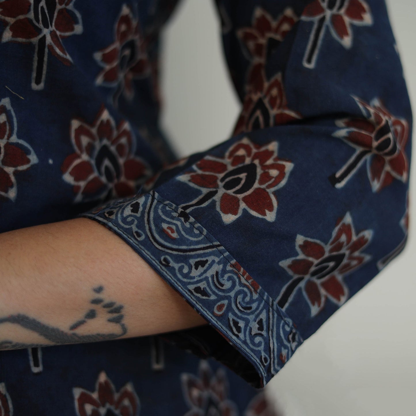 Blue - printed cotton straight kurta 30 - handcrafted