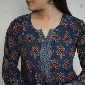 Blue - printed cotton straight kurta 30 - handcrafted