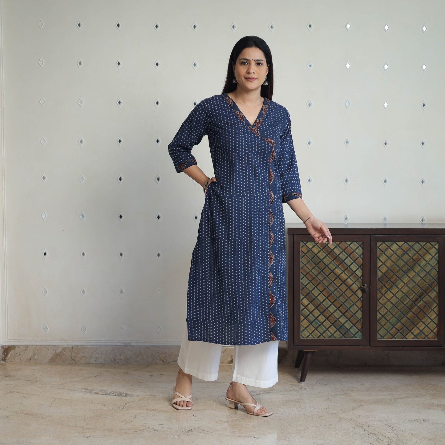 Blue - printed cotton straight kurta 38 - handcrafted