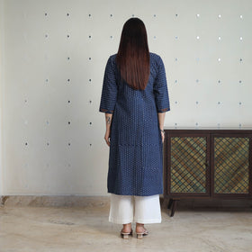 Blue - printed cotton straight kurta 38 - handcrafted