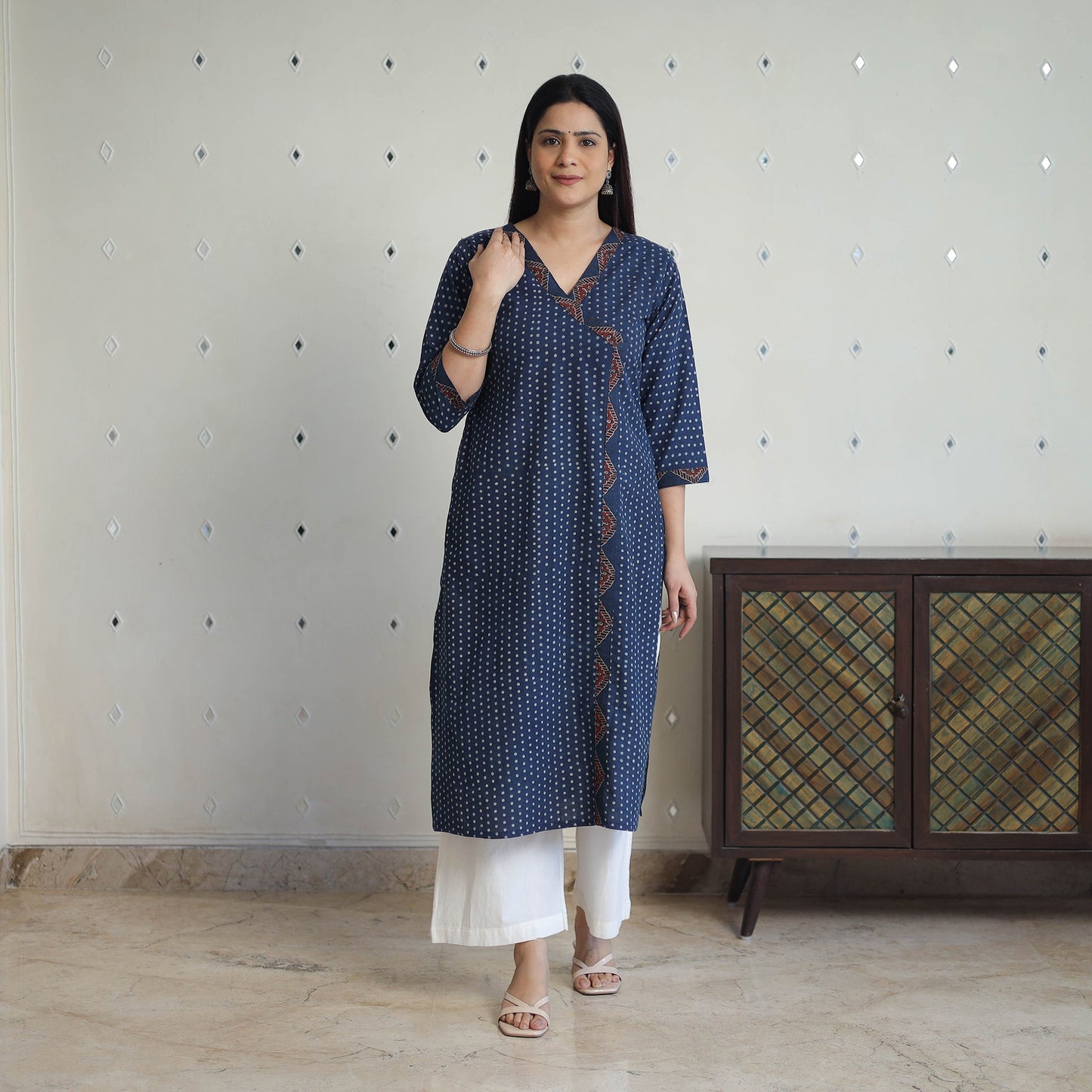Blue - printed cotton straight kurta 38 - handcrafted