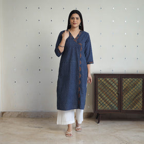 Blue - printed cotton straight kurta 38 - handcrafted
