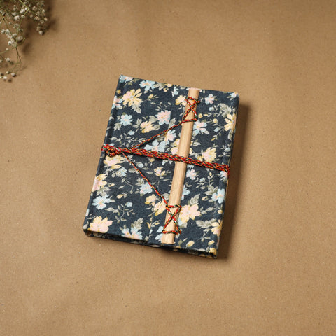 Printed fabric cover handmade paper notebook with thread