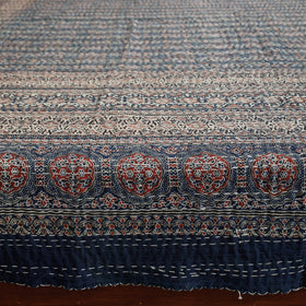  Ajrakh Block Printed Kantha Work Cotton Double Bed Cover Online at iTokri.com