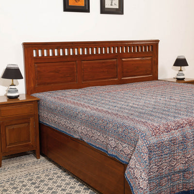  Ajrakh Block Printed Kantha Work Cotton Double Bed Cover Online at iTokri.com