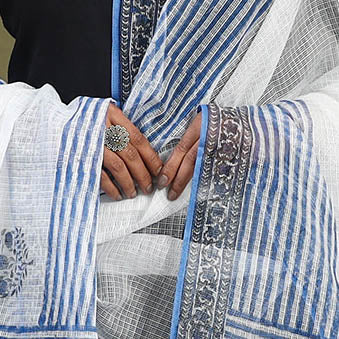  Blue Block Printed Kota Doria Cotton Sanganeri Dupatta