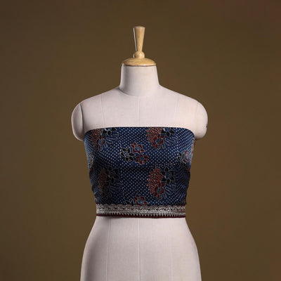 Printed modal silk blouse piece with lace work 04