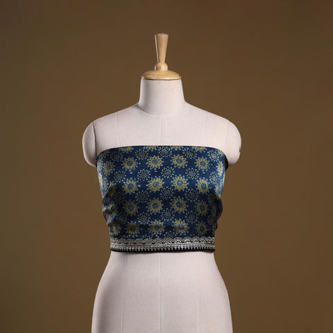 Printed modal silk blouse piece with lace work 11