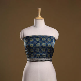 Printed modal silk blouse piece with lace work 11