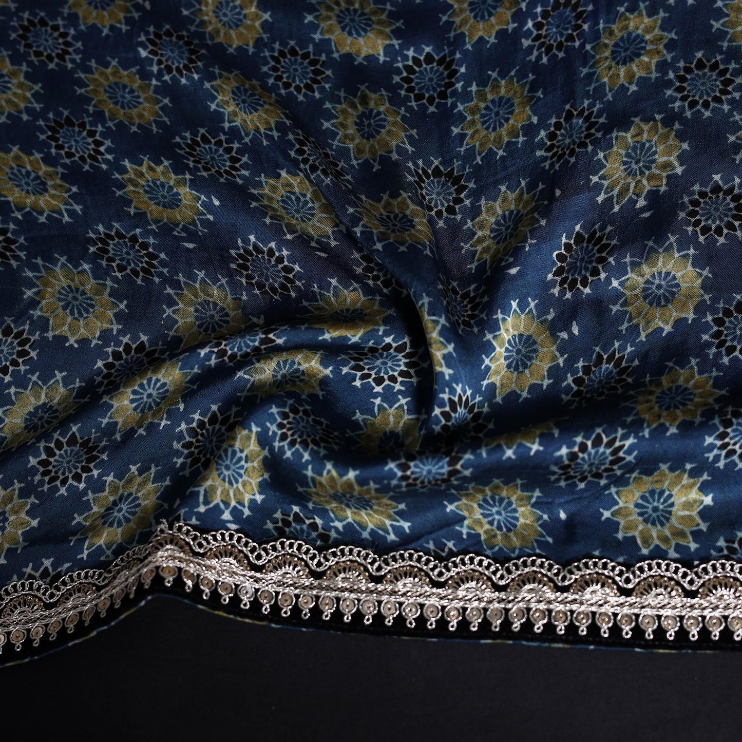 Printed modal silk blouse piece with lace work 11