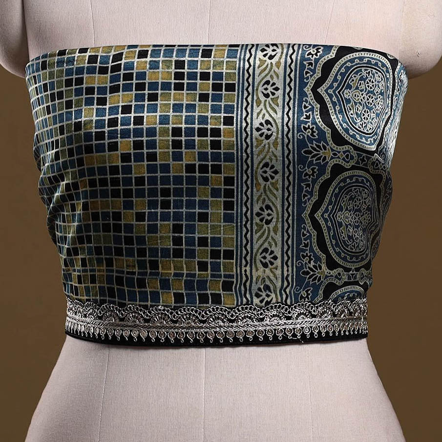 Printed modal silk blouse piece with lace work 25