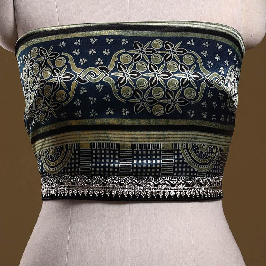 Printed modal silk blouse piece with lace work 29