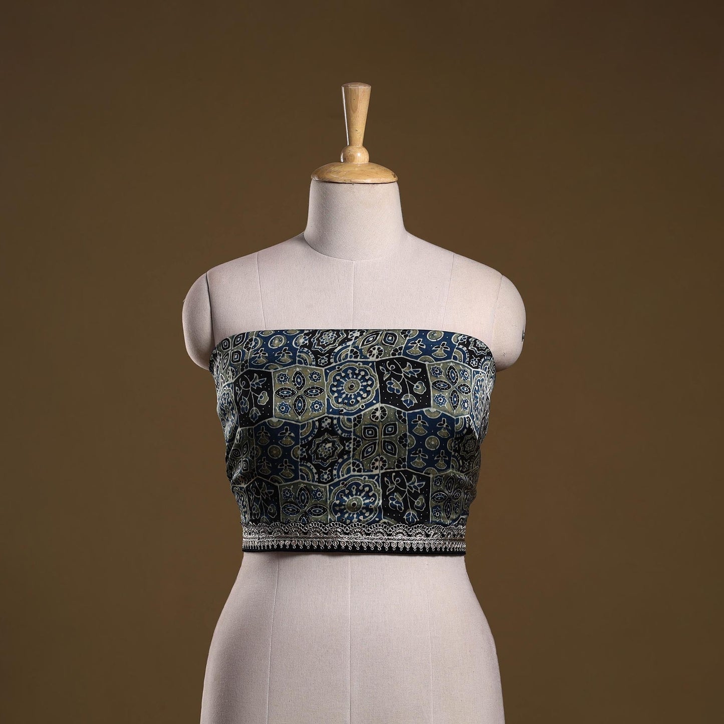 Printed modal silk blouse piece with lace work 30