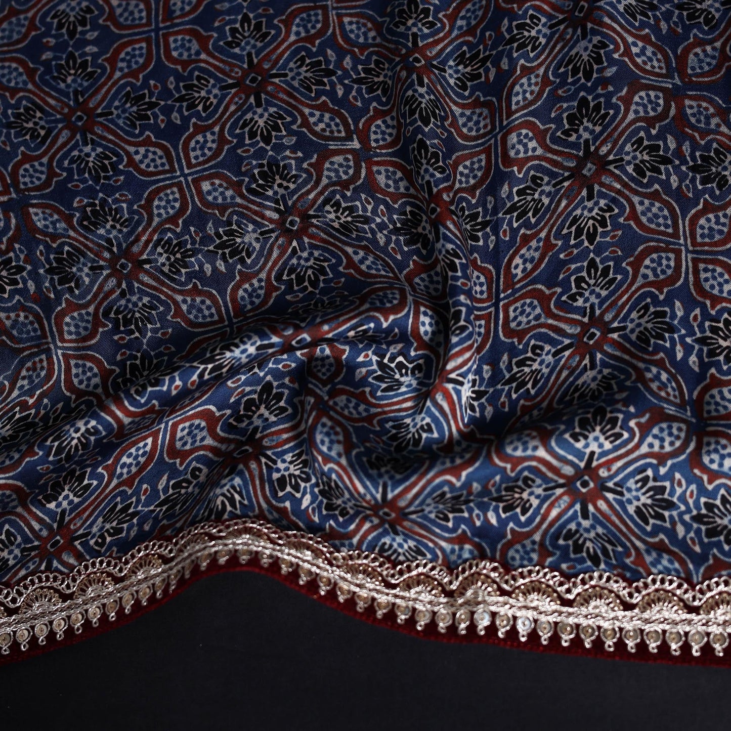 Printed modal silk blouse piece with lace work 32