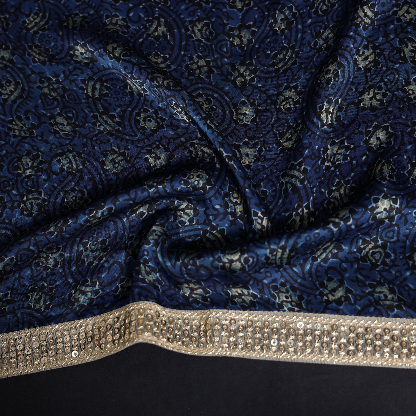 Printed modal silk blouse piece with lace work 35