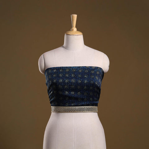 Printed modal silk blouse piece with lace work 35