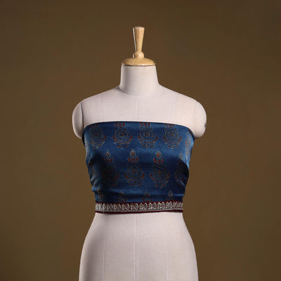 Printed modal silk blouse piece with lace work 39