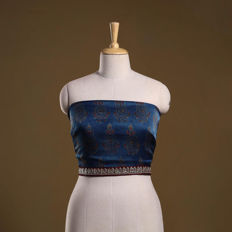 Printed modal silk blouse piece with lace work 39