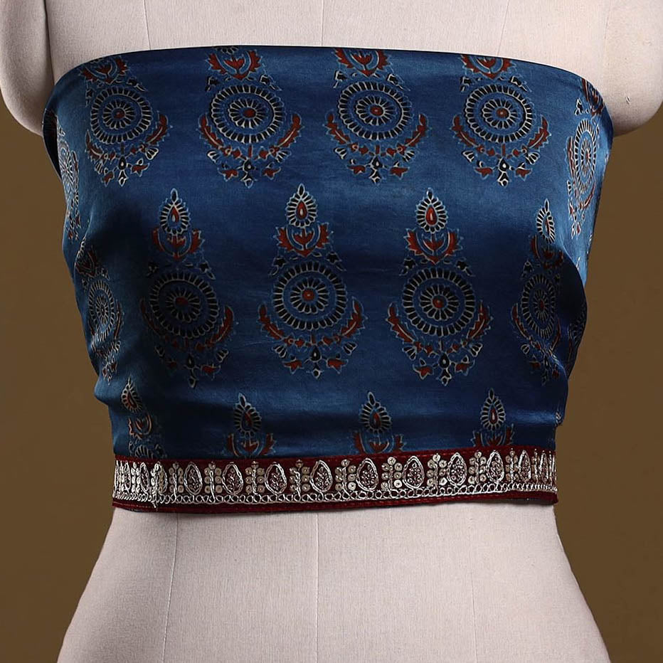 Printed modal silk blouse piece with lace work 39