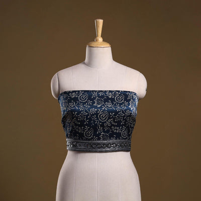 Printed modal silk blouse piece with lace work 40