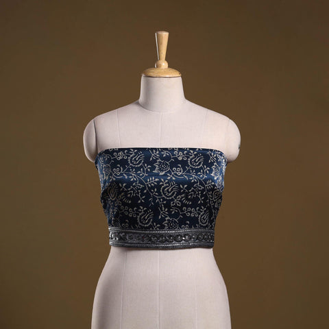 Printed modal silk blouse piece with lace work 40